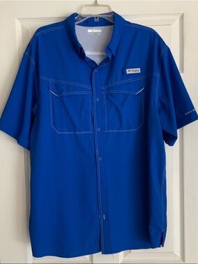 Columbia Royal Blue PFG Short Sleeve Button Up Shirt size XL